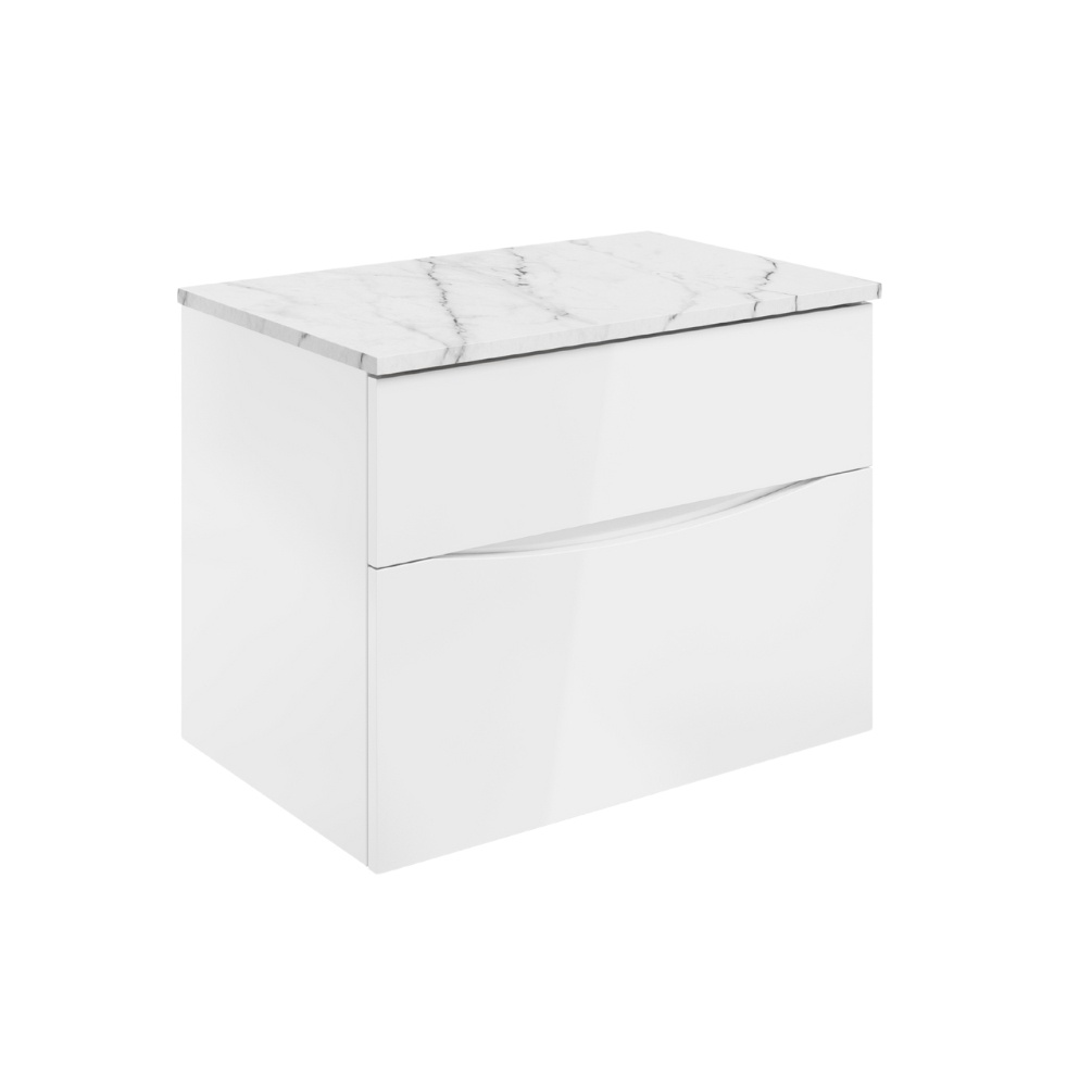 Product Cut out image of the Crosswater Glide II White Gloss 700mm Double Drawer Unit with Carrara Marble Worktop